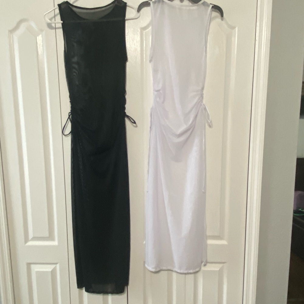 White Sleeveless Mesh Cover-up Dresses